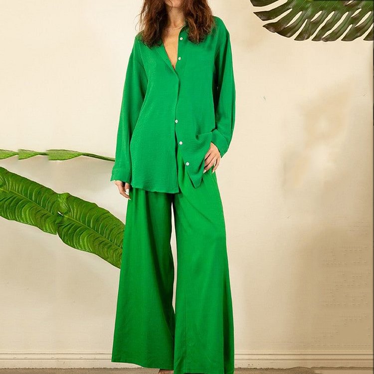 VChics Fashion Simple Solid Color Shirt Two Piece Set