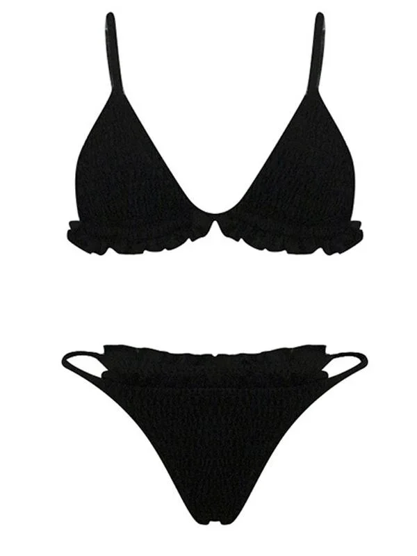 Sexy Spaghetti Neck Ruffled Split Type Bikini Swimsuit