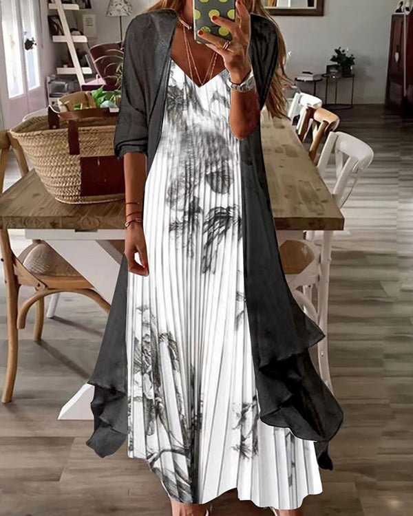 Fake Two Piece Half Sleeve Print Casual Retro Sexy Dress - Chicaggo