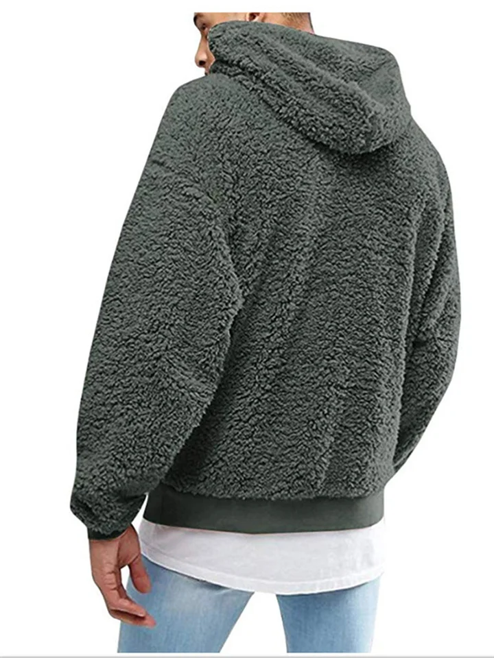 Casual Long-sleeved Collarless Round Neck Plush Padded Hooded Men's Sweater Gray Green Black Pink Coffee Color-JRSEE