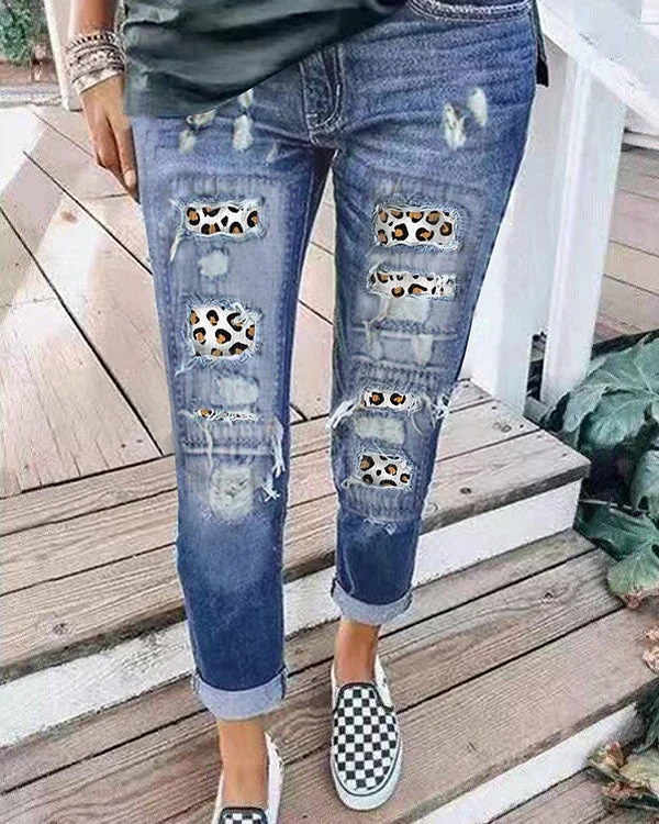 Leopard Women's Ripped Jeans