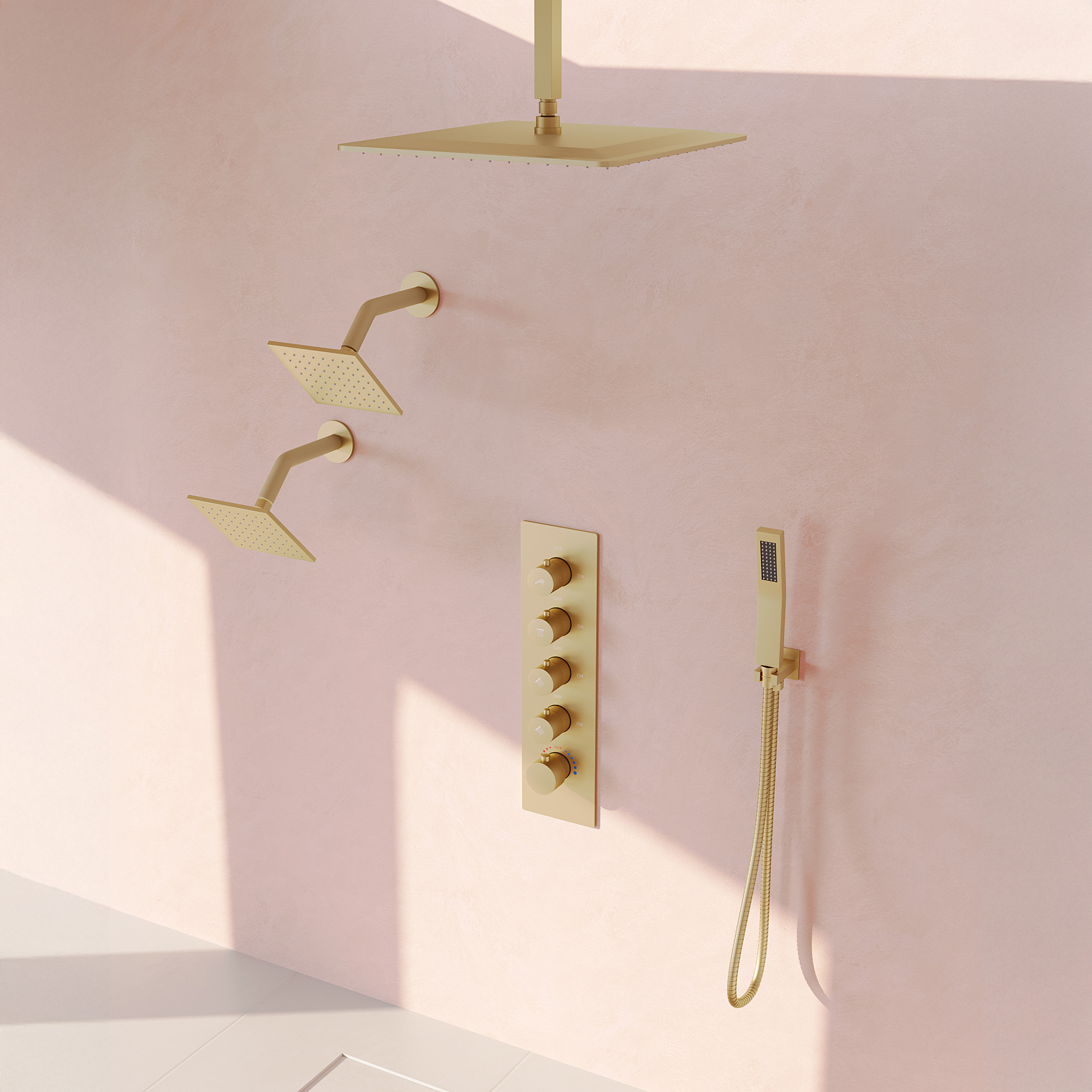 Multi-Function Shower System with Advanced Head Design and Extra Long Hose, Brushed Gold