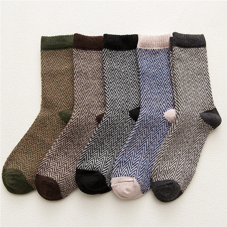 TIMSMEN Retro Casual Ripple Ethnic Style Tube Men's Socks（Five Pairs）