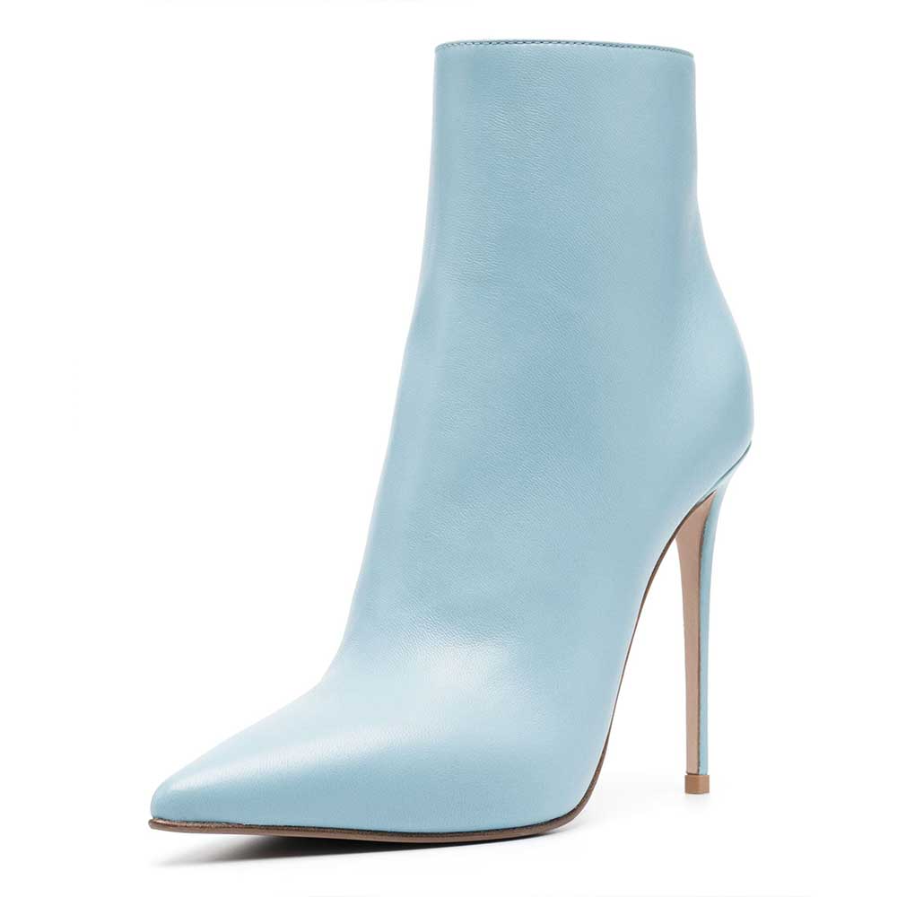 Light Blue Denim Pointed Toe Ankle Boots