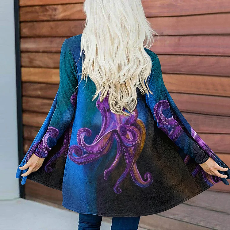 Vefave Octopus Print Long Sleeve Cardigan