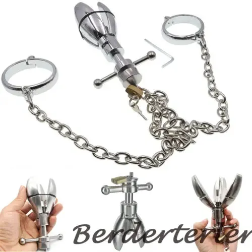 pornhint Pornhint Metal Handcuffs Anal Dilator Expanding Chastity Device Butt Plug Lock Sex Toys
