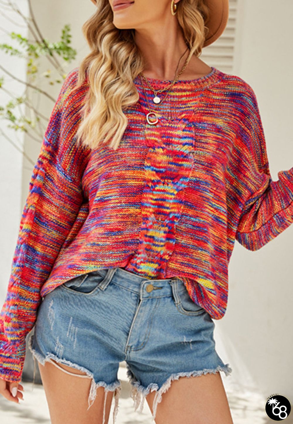 Rainbow Space Dye Textured Sweater | 168DEAL