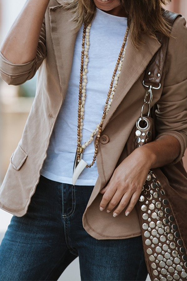 Fashion Casual Solid Patchwork Buttons Turn-Back Collar Outerwear - Life is Beautiful for You - SheChoic