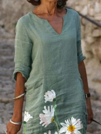 Design daisy print V-Neck dress