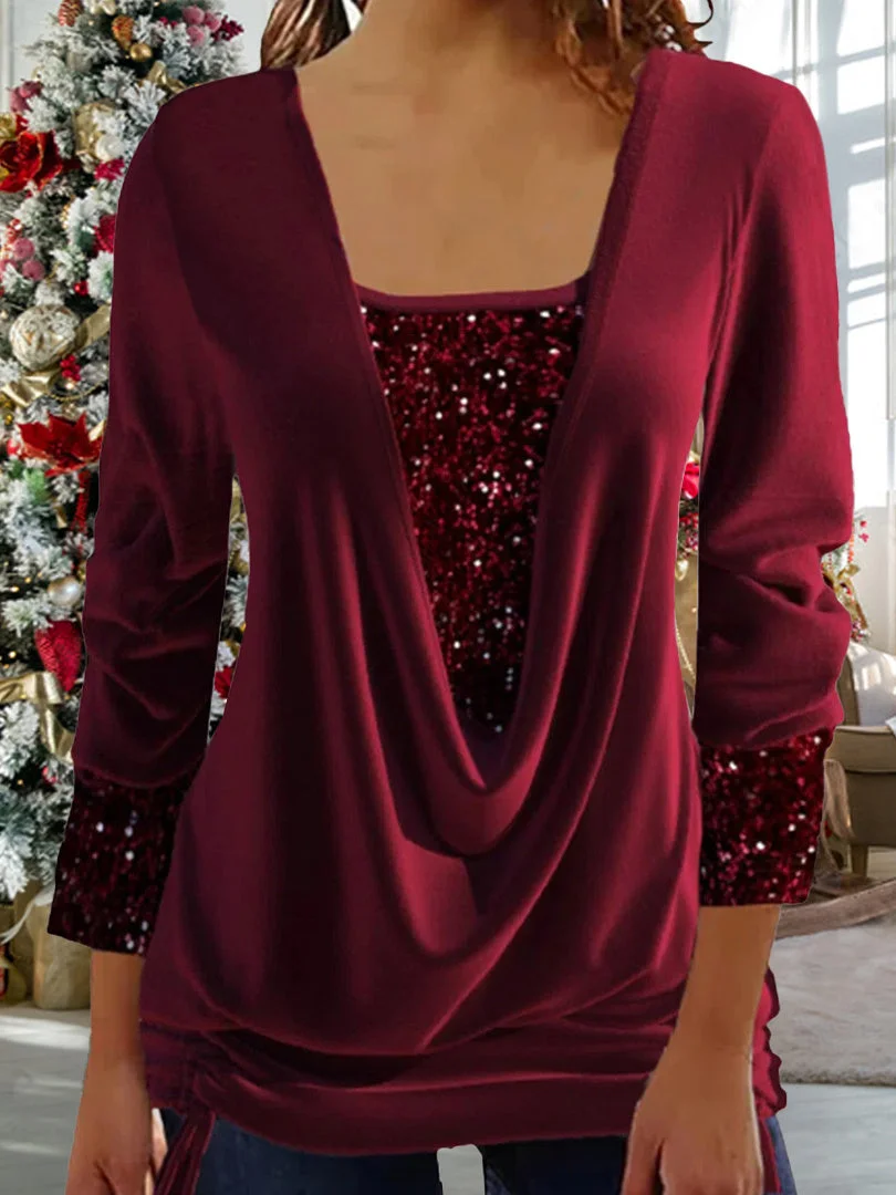 Women's Long Sleeve V-Neck Graphic Stitching Top