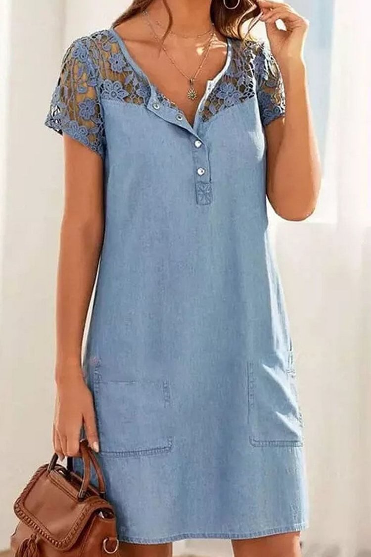 Fashion Casual Solid Hollowed Out Patchwork O Neck A Line Dresses