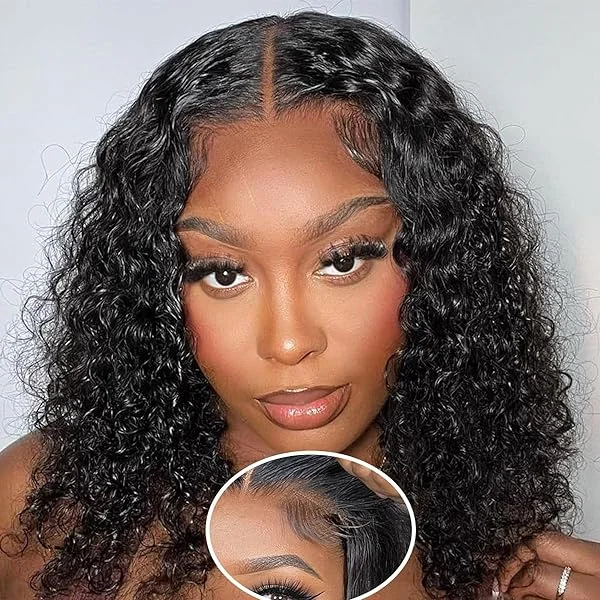 Glueless Wigs Human Hair Pre Plucked with Baby Hair Bob Wig  Wear and Go Glueless Wig for Beginners 180% Density Deep Wave Lace Front Wigs Human Hair