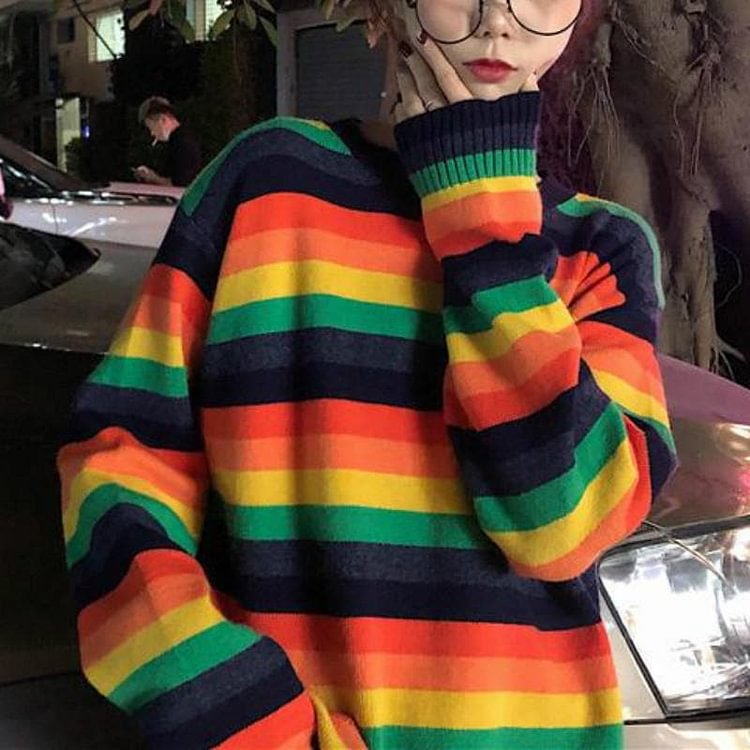 Loose Rainbow Long Sleeve Sweater SP14597