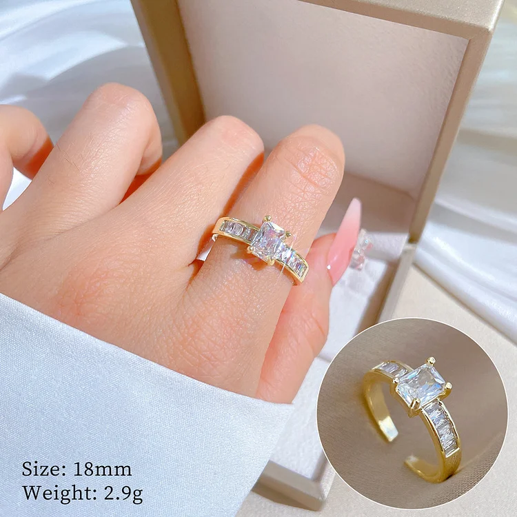 Gold Color Green Stone Zircon Chain Rings For Women's Adjustable Jewelry Finger Gold Plated No-Fading Birthday Gift_ ecoleips_old