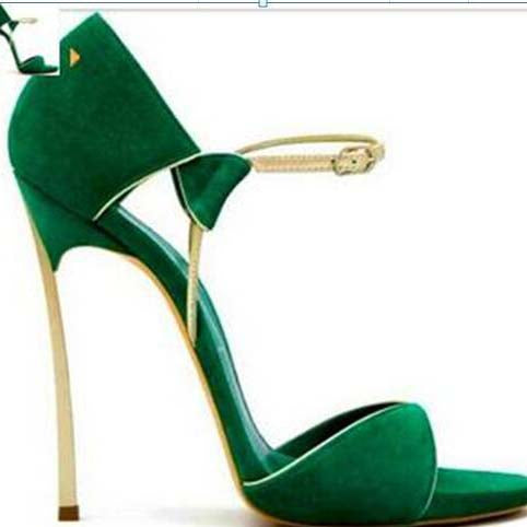 VCSHOES Green Wedge Heel Leather Sandals
