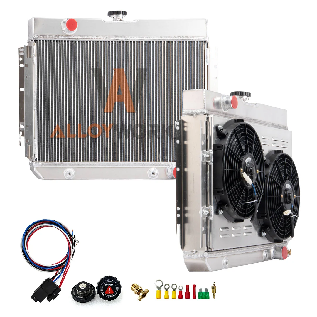 Alloyworks 4 Rows Radiator with Shroud & Fan Fits 1963-1968 64 Chevy Impala Bel Air Chevelle Biscayne