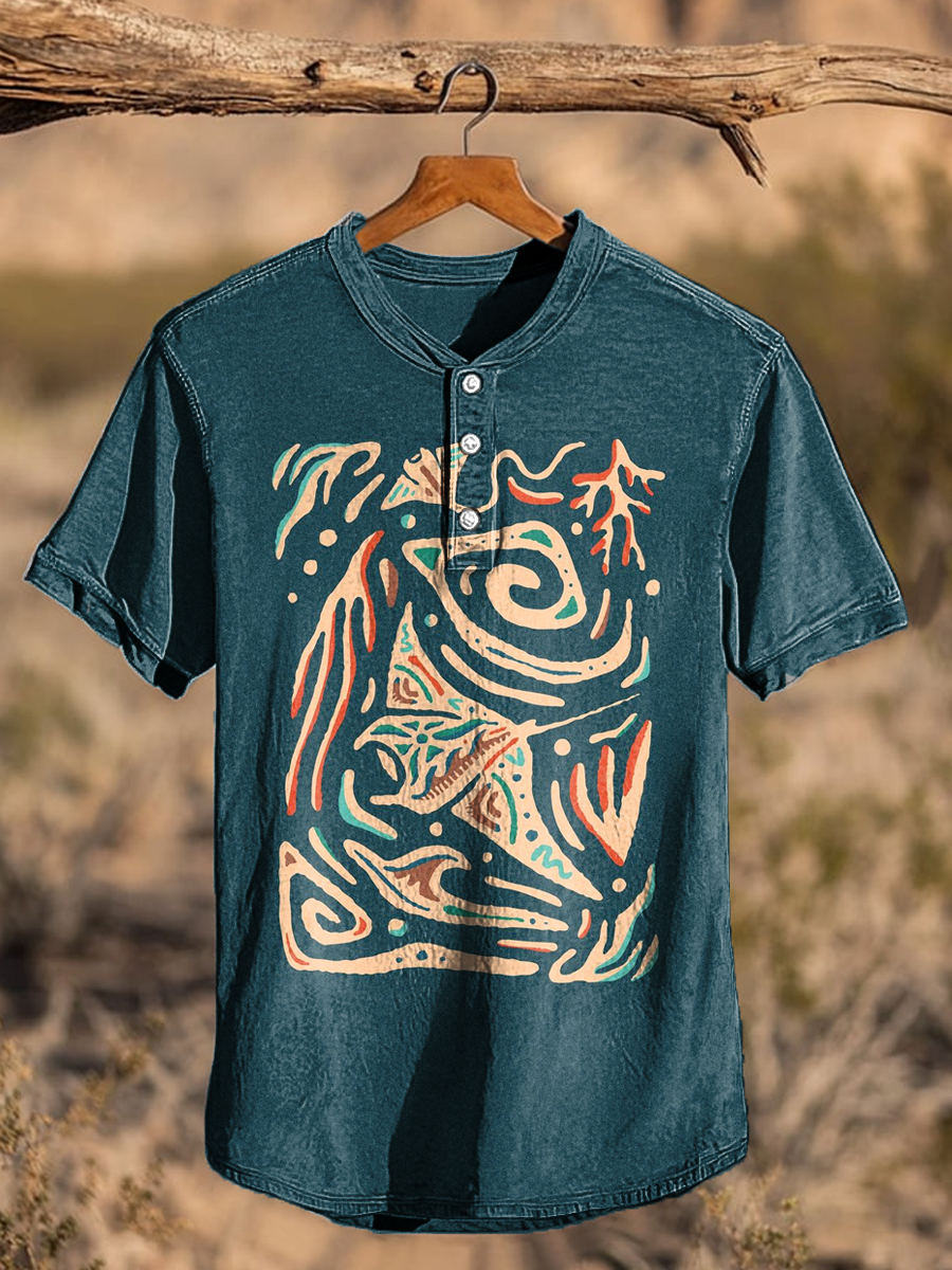 Women's Hand Painted Dark Blue Ocean Art Print Casual Cotton Shirt main image 0