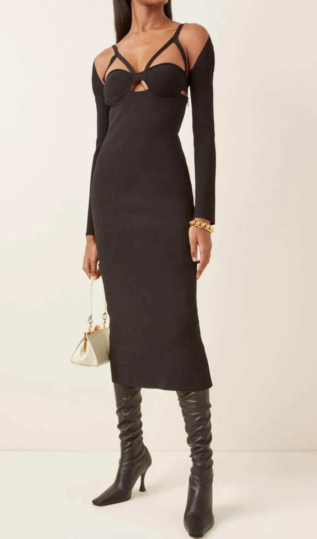blue dress for baby girl Farid Bandage Midi Dress With Chiffon - Black main image 0