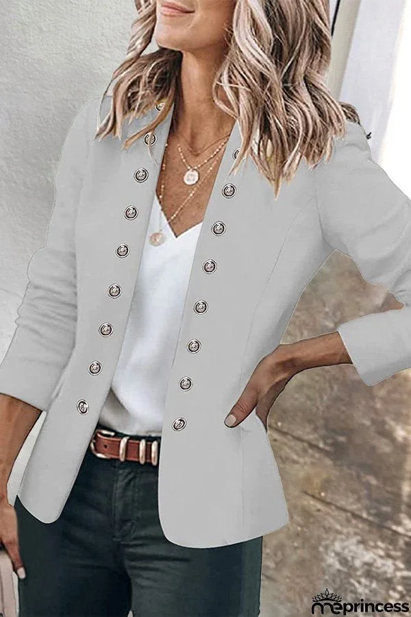 Button Down Pockets Open Front Business Jacket