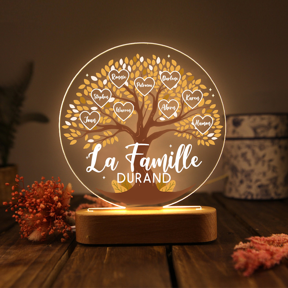 Jessemade FR Lampe de chevet Arbre de Vie LED Lumières 9 Prénoms et 1