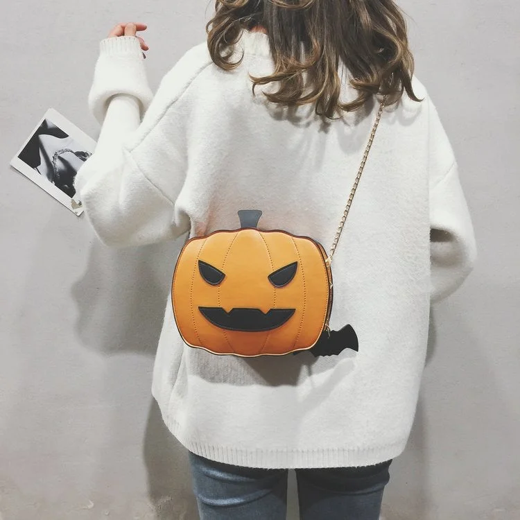 Halloween Pumpkin Bat Chain Crossbody Bag
