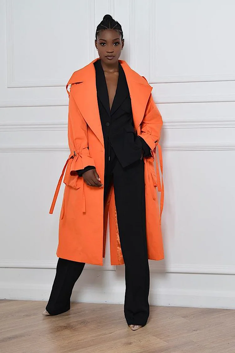 Trench Coat Back Slit Jacket Outerwear with Flap Pockets
