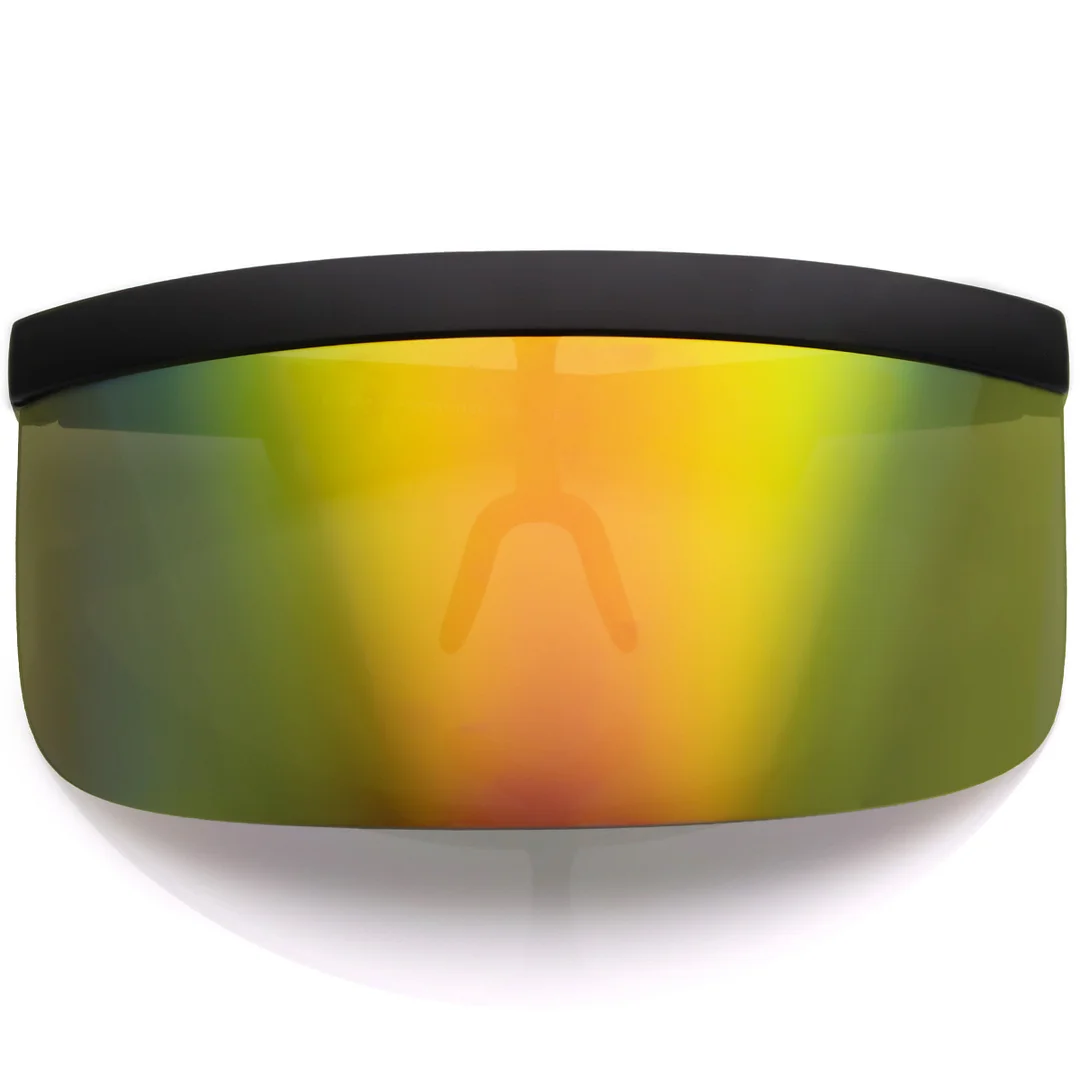 Futuristic Oversize Shield Visor glasses Flat Top Mirrored Mono Lens 172mm