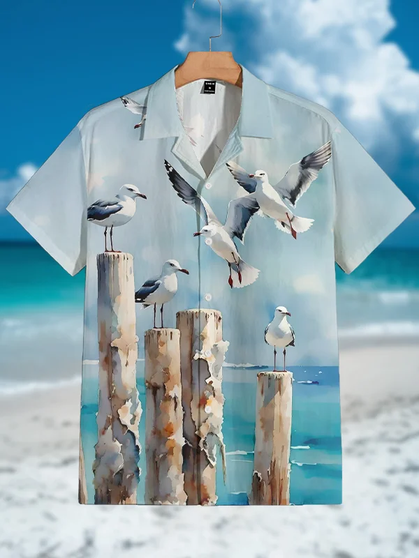 Men's Seagull Watercolor Art Print Shirt