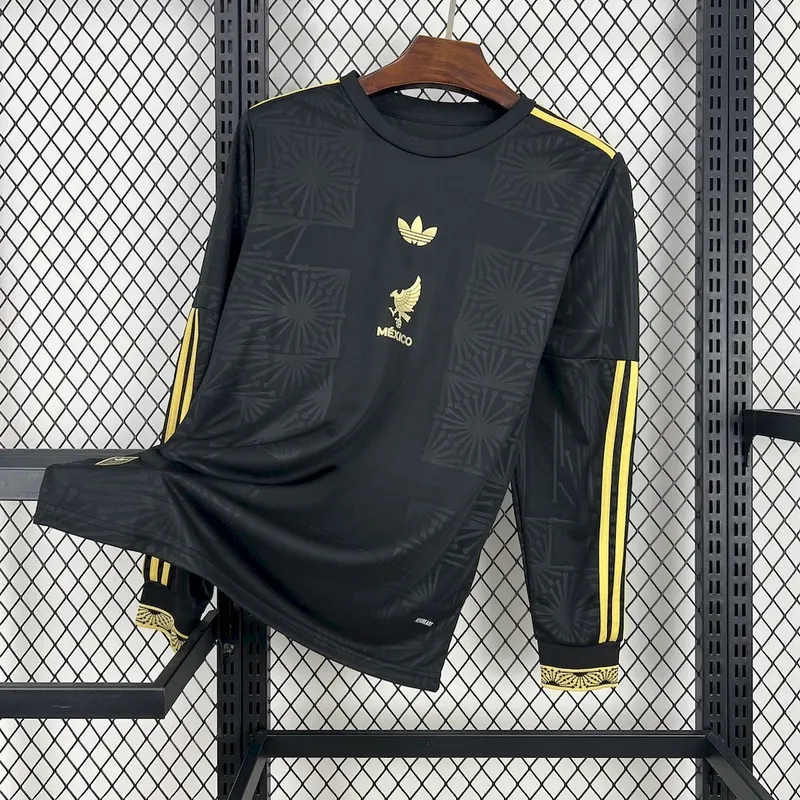 Mexico 2025/26 Gold- Black Long Sleeves Jersey 1:1 Thai Quality