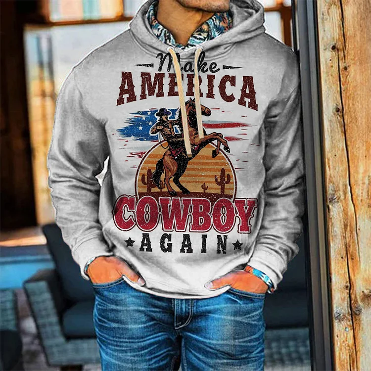 Men's Casual American Cowboy Print Hoodie