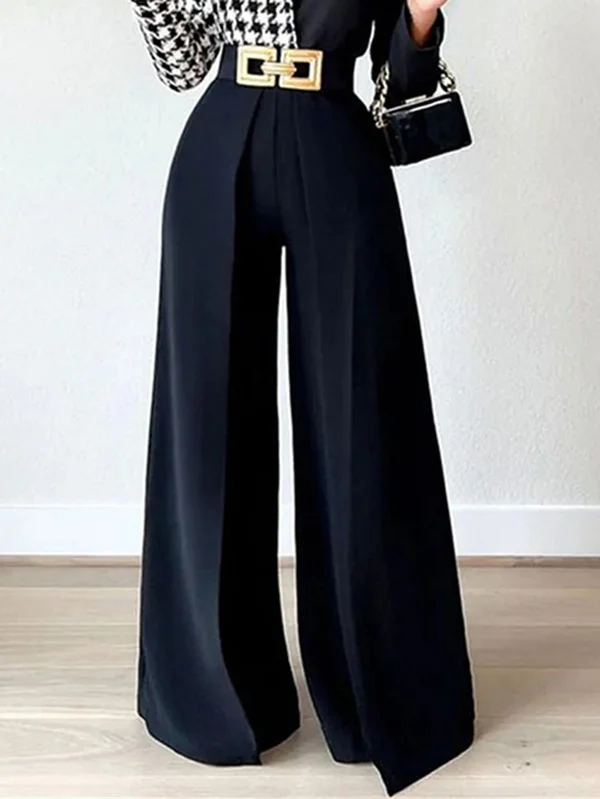 High Waisted Loose Pleated Split-Joint Pants Trousers