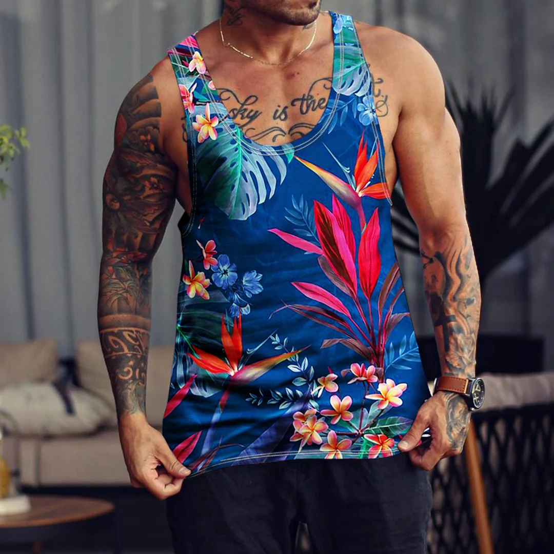 Men's Casual Breathable Printed Vest Seaside Beach Vest