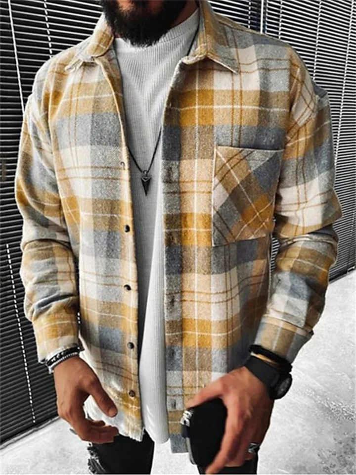 Men's Shirt Jacket Shacket Overshirt Plaid / Check Lattice Turndown Black Blue Orange Brown Gray Outdoor Street Long Sleeve Clothing Apparel Fashion Casual Comfortable-JRSEE