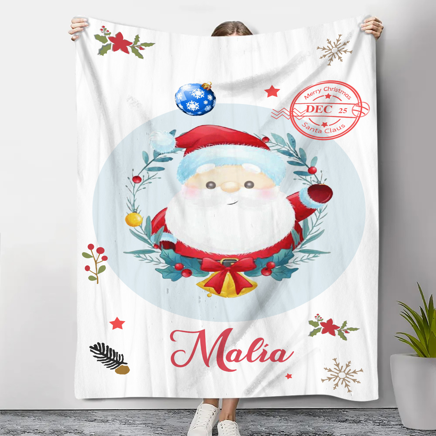 Couverture Plaids Polaire de Noël 1 Prénom Personnalisé