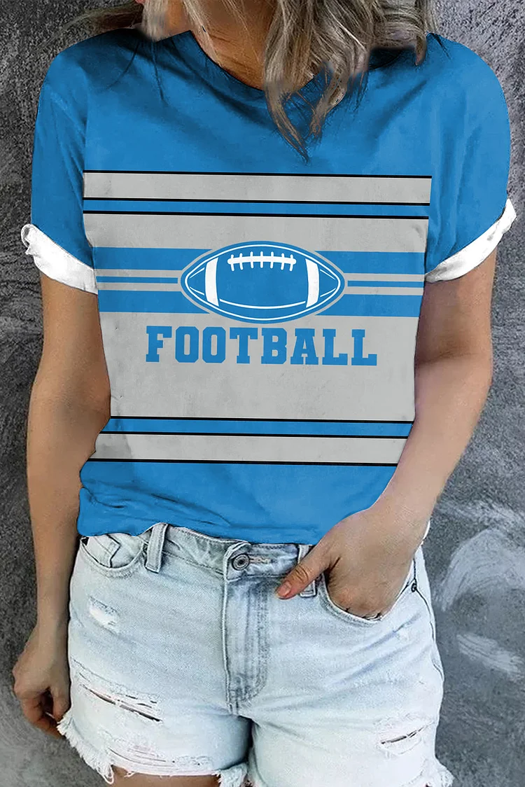American Football Striped Round Neck Shift Casual T-Shirts