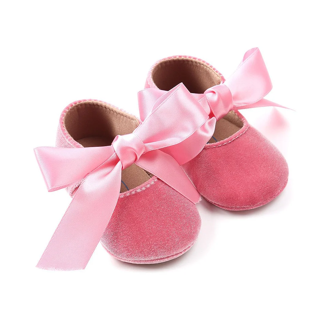 2018 Brand New Infant Newborn Baby Kids Girls Sneaker Party Solid Shoes Toddler Flannel Pricness Casual Shoes Bow First Walkers