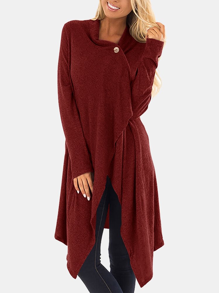 Solid Color Long Sleeve Asymmetrical Blouse For Women P1751524