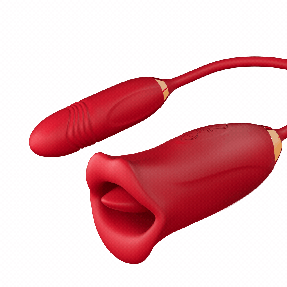 3-in-1 Biting Licking & Telescopic Rose Vibrator - Rose Toy