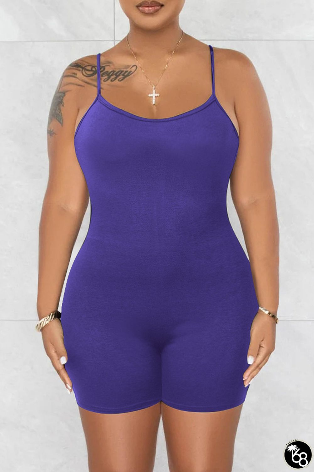 Purplish Blue Sexy Casual Solid Backless Spaghetti Strap Skinny Romper | 168DEAL