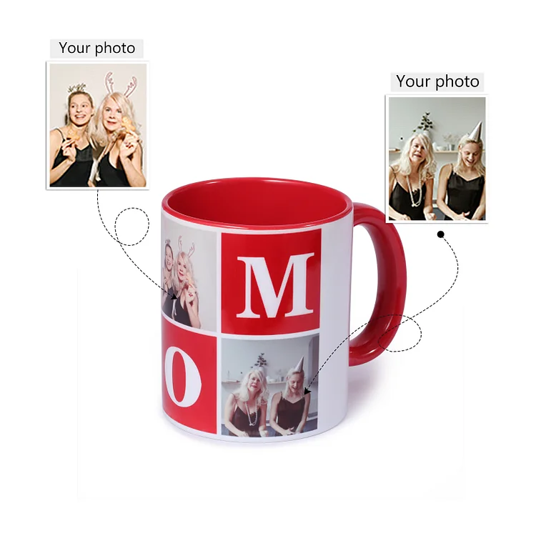 Personalised Photo Mug with 3 Photos Red Gifts for Mom