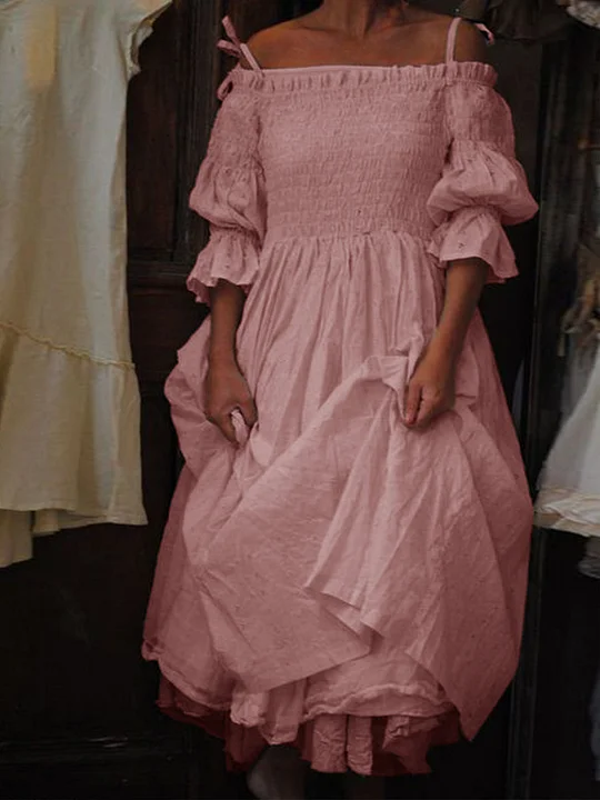 Casual Solid Color Loose Off Shoulder Linen Dress