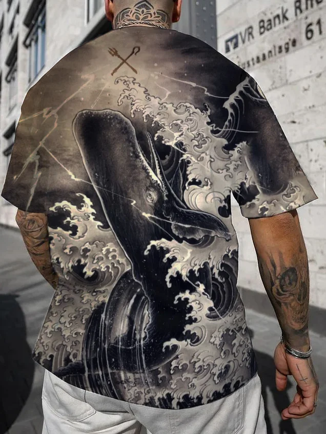Men's Art Whale Print Casual T-Shirt