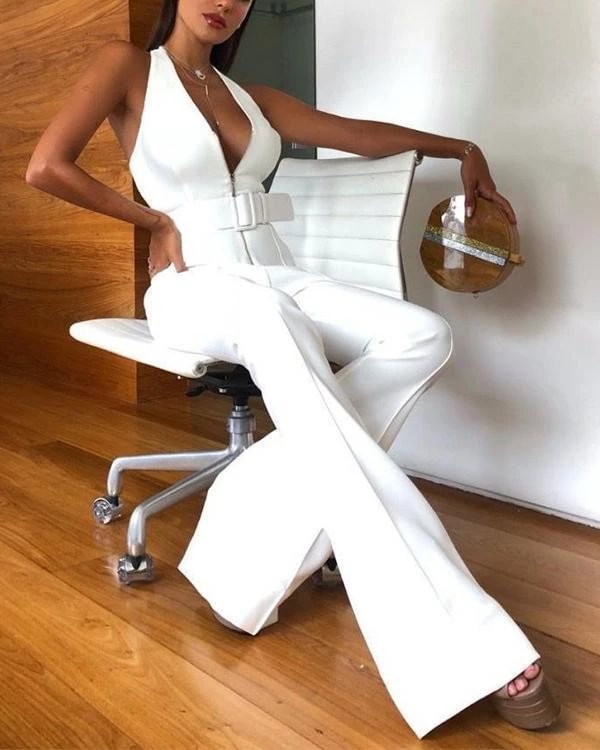 deep v neck belt halter jumpsuit p119229