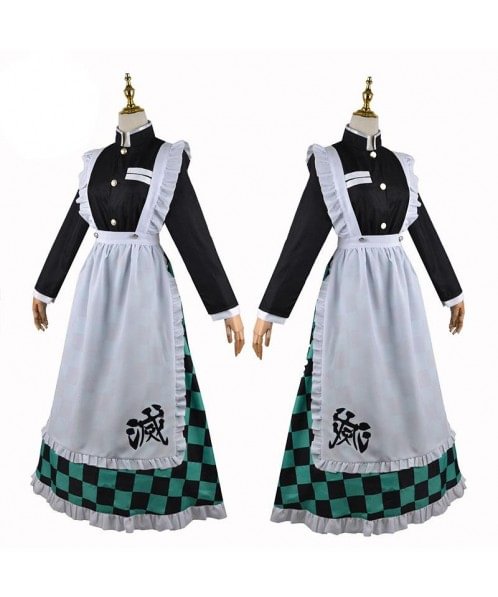 Demon Slayer Kimetsu no Yaiba Tanjirou Kamado Maid Cosplay Costume HW18