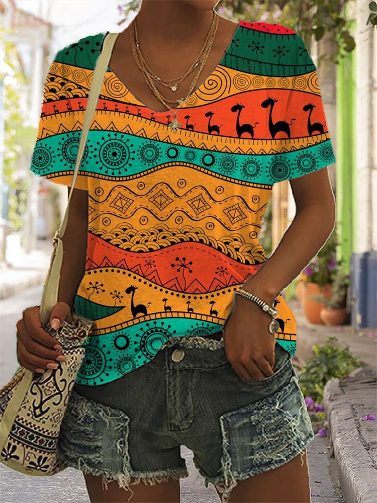 Black Pride Africa Landscape Colorblock V Neck T Shirt