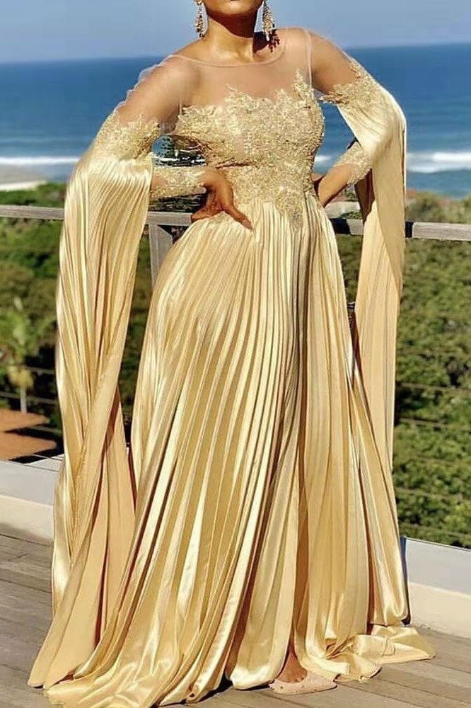Chic Gold A-Line Evening Dress Formal Gown - BlackFridayBuys