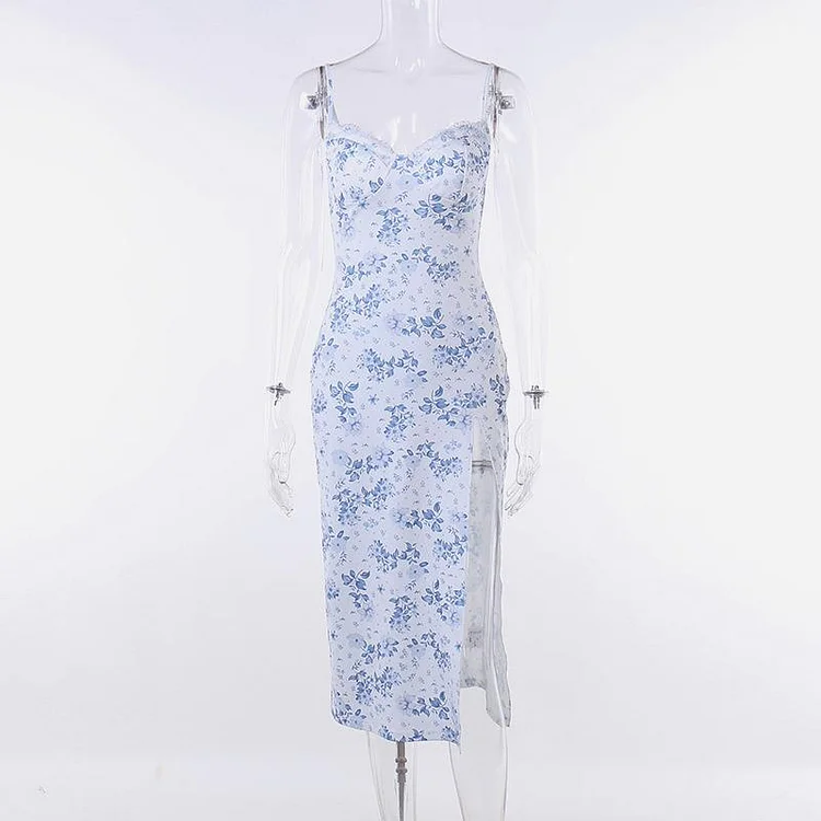 Women's split floral halter dress_ ecoleips_old