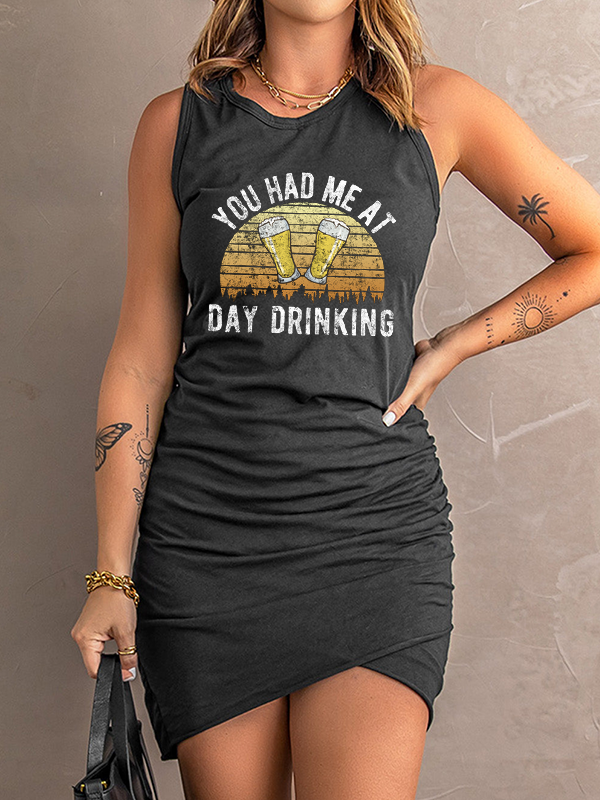 You Had Me At Day Drinking Sunset Print Sleeveless Dress
