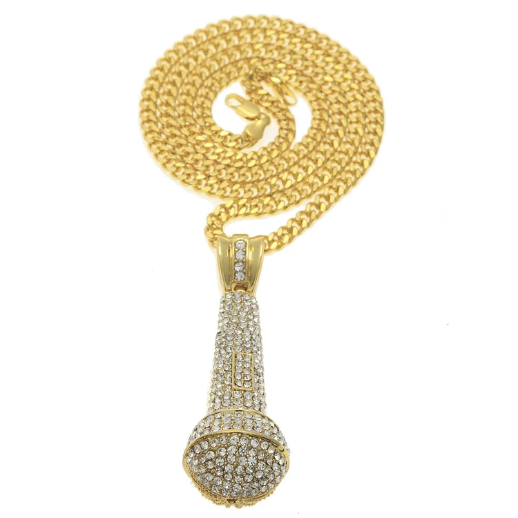 Men's Rhinestone Microphone Pendant Hip-Hop Necklace