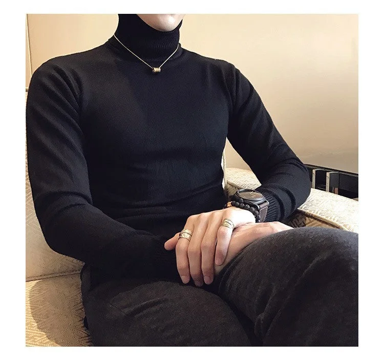 2023 Autumn New Men's Turtleneck Sweaters Male Black Gray  Slim Fit Knitted Pullovers Solid Color Casual Sweaters Knitwear